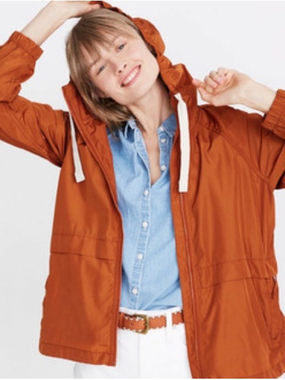 Madewell Rust Orange Hooded Utility Jacket